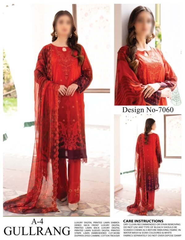 Gullrang Classic Embroidered–Chiffon–Red
